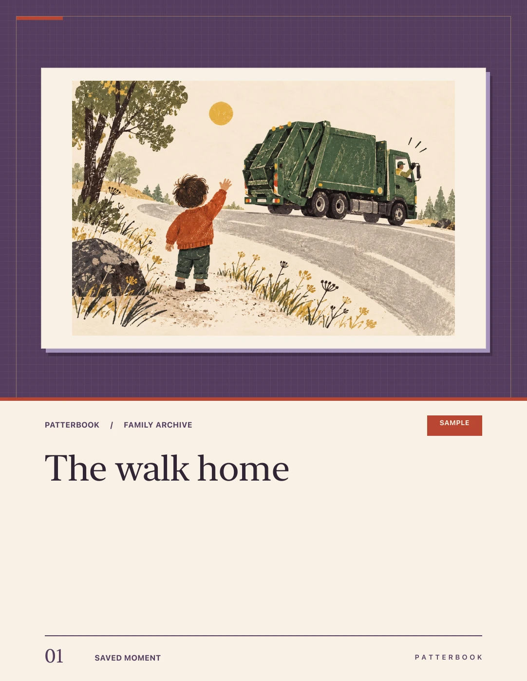 The walk home, the cover of an actual exported Patterbook sample keepsake.